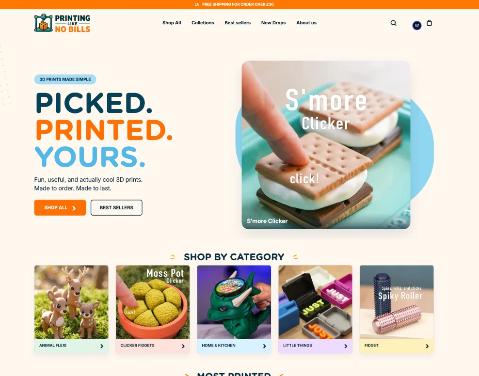 PrintingLikeNoBills storefront website design